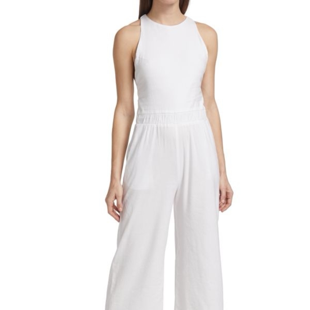 Monrow White Linen-Blend Jumpsuit